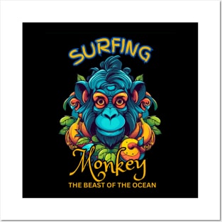 Surfing Monkey in The Jungle Posters and Art